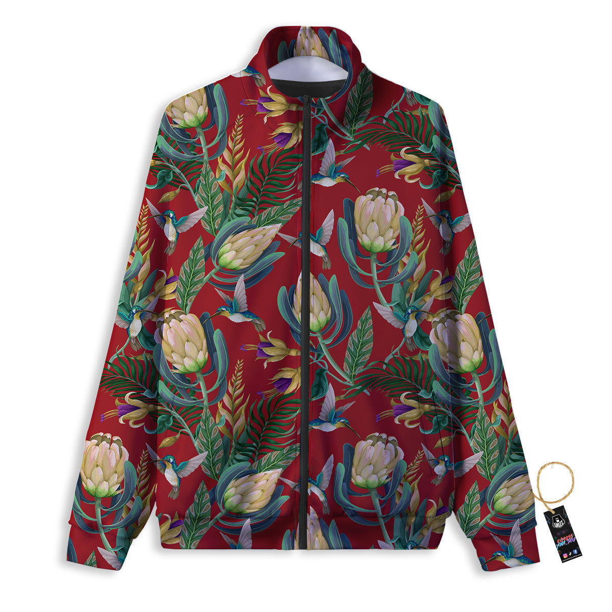Hummingbird And Wild Flowers Print Pattern Track Jacket-grizzshop