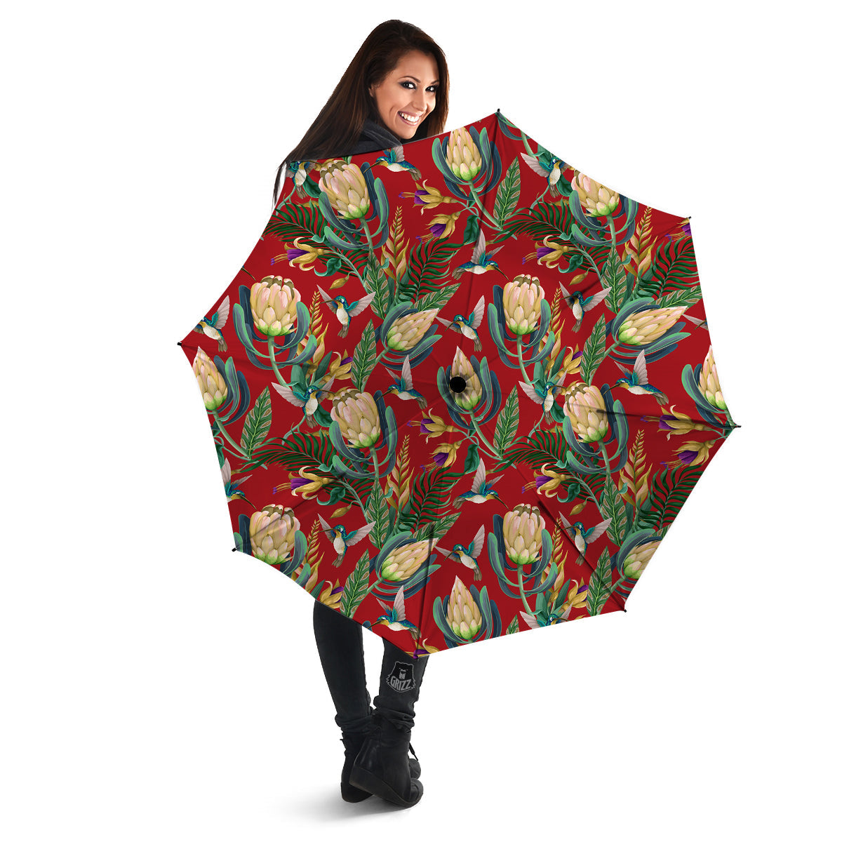 Hummingbird And Wild Flowers Print Pattern Umbrella-grizzshop