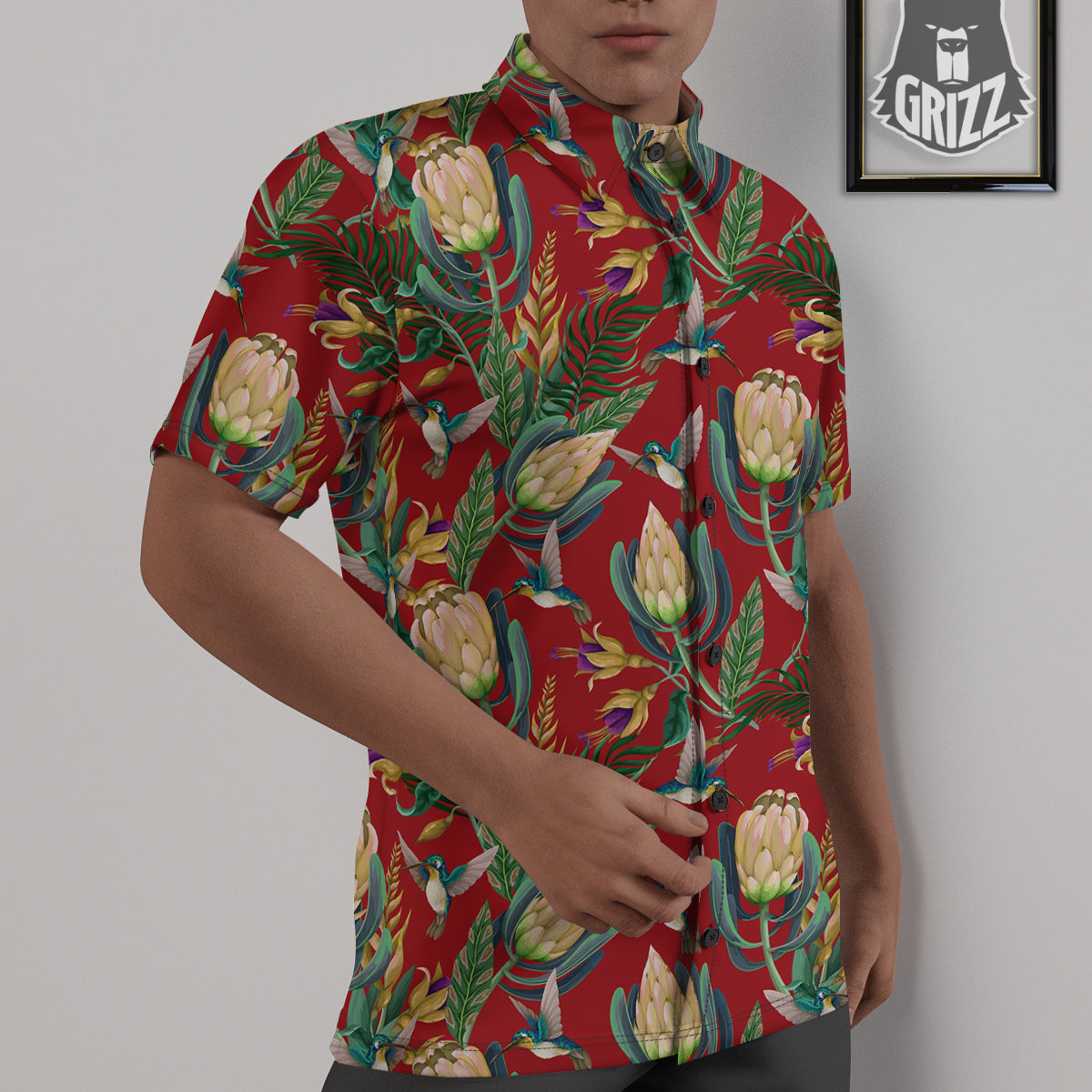 Hummingbird And Wild Flowers Print Pattern Untucked Shirts-grizzshop