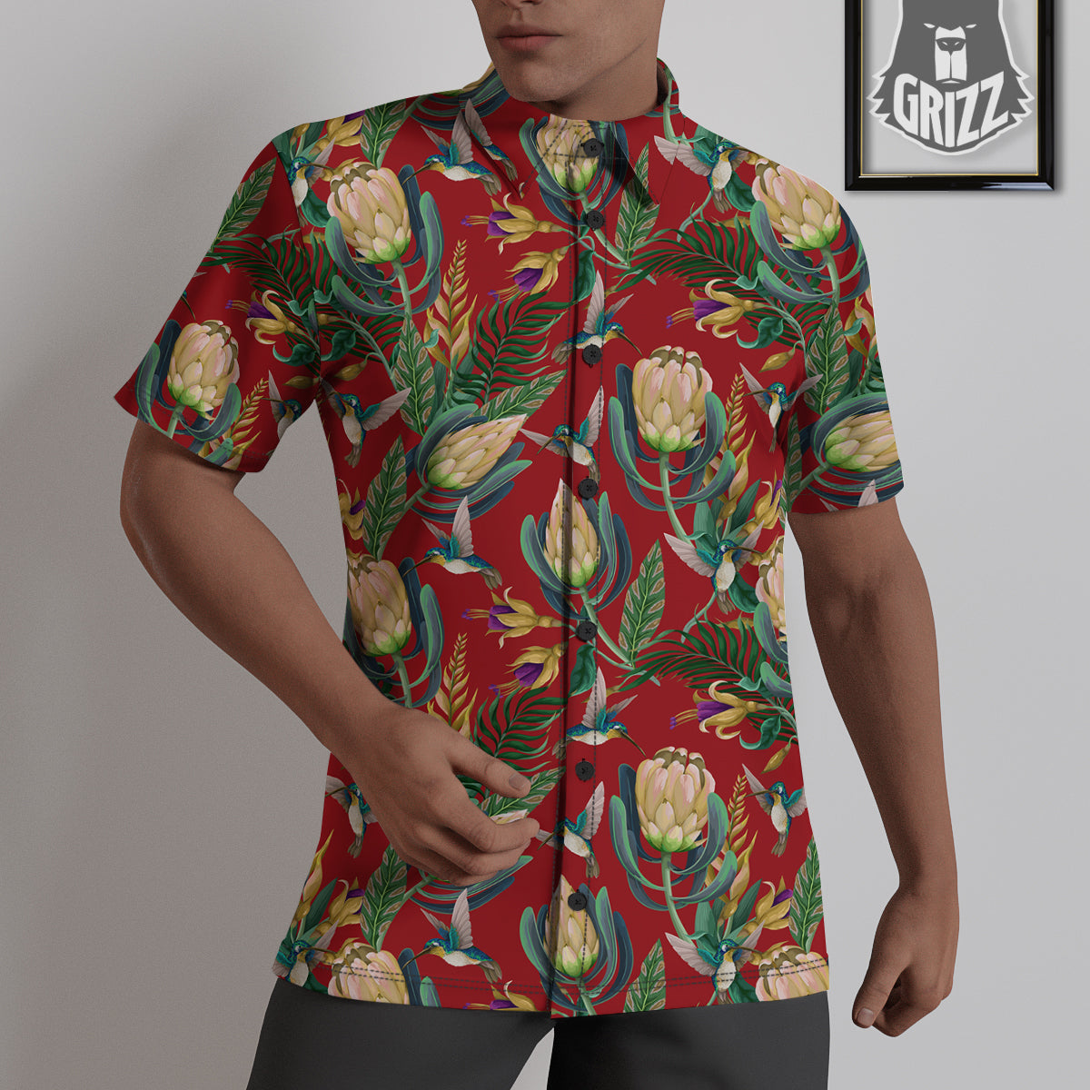 Hummingbird And Wild Flowers Print Pattern Untucked Shirts-grizzshop