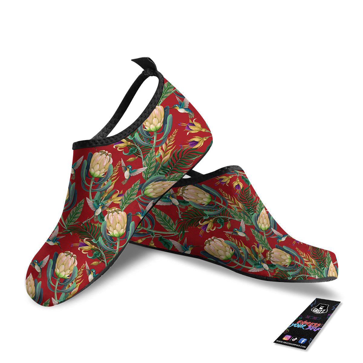 Hummingbird And Wild Flowers Print Pattern Water Shoes-grizzshop