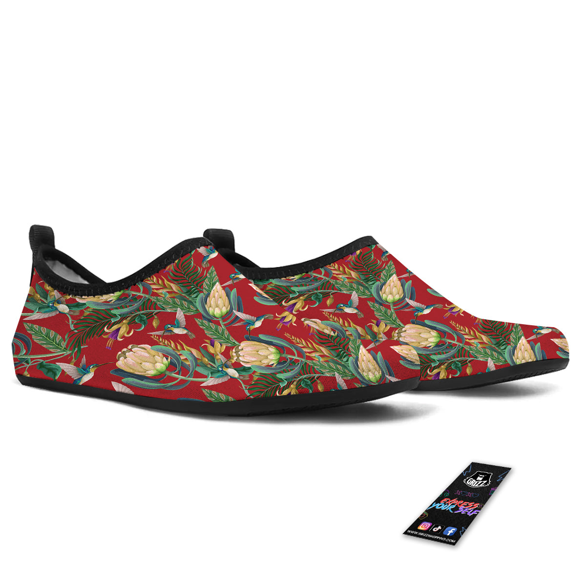 Hummingbird And Wild Flowers Print Pattern Water Shoes-grizzshop
