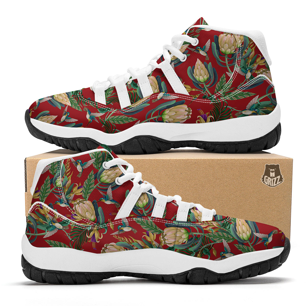 Hummingbird And Wild Flowers Print Pattern White Bball Shoes-grizzshop