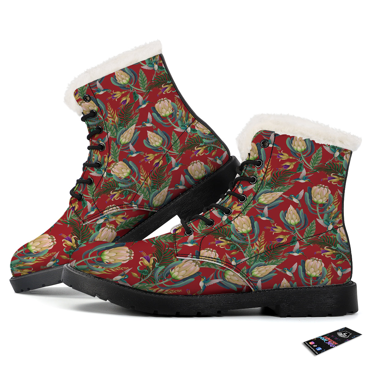Hummingbird And Wild Flowers Print Pattern Winter Boots-grizzshop