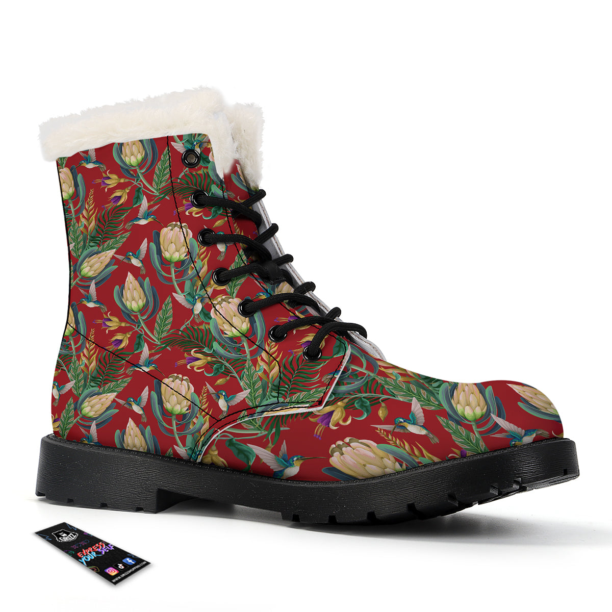 Hummingbird And Wild Flowers Print Pattern Winter Boots-grizzshop