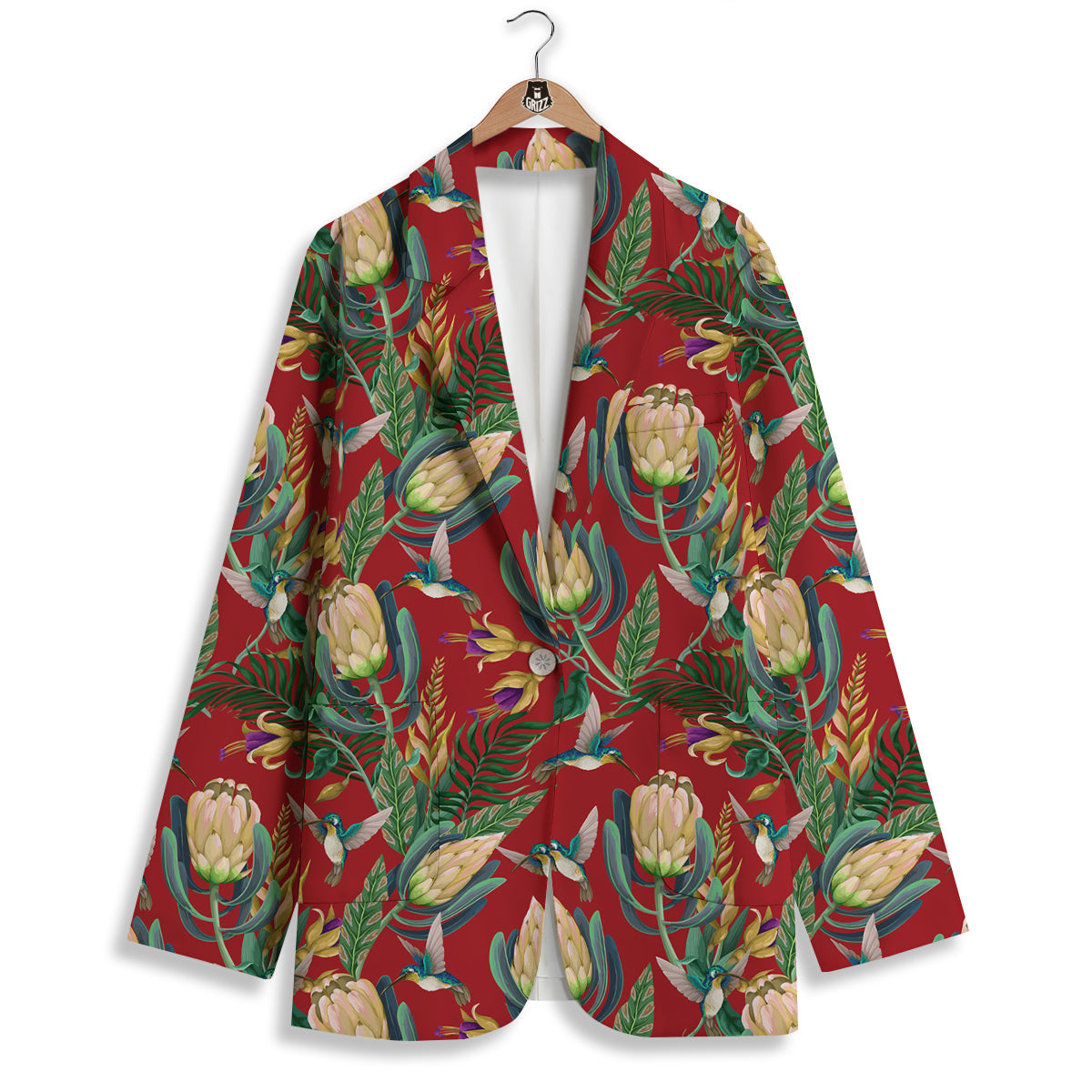Hummingbird And Wild Flowers Print Pattern Women's Blazer-grizzshop