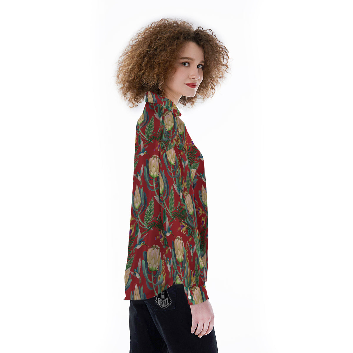 Hummingbird And Wild Flowers Print Pattern Women's Long Sleeve Shirts-grizzshop