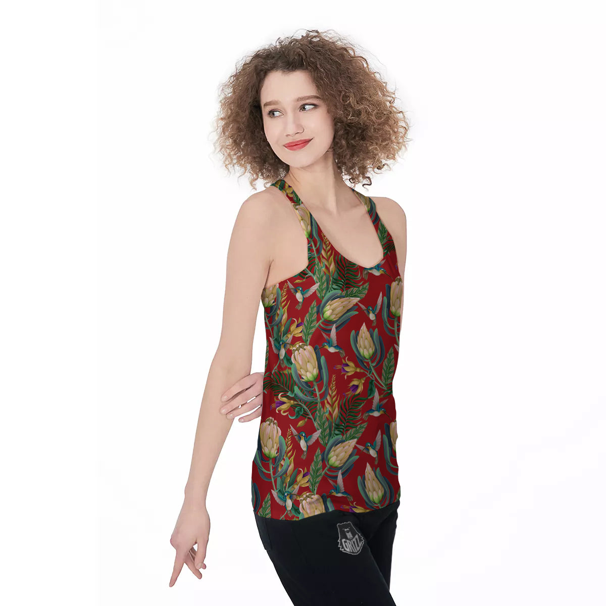 Hummingbird And Wild Flowers Print Pattern Women's Racerback Tank Top-grizzshop