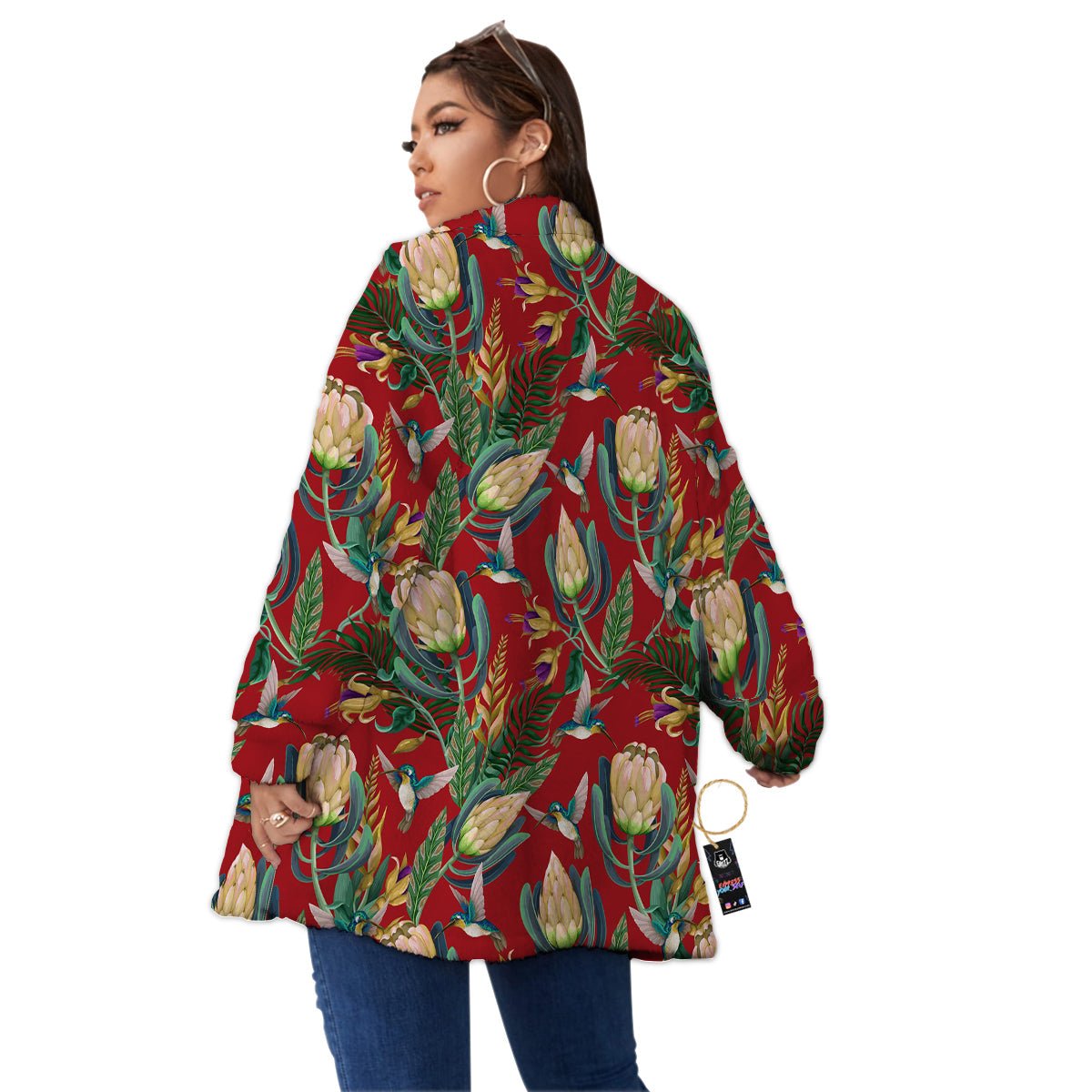 Hummingbird And Wild Flowers Print Pattern Women's Sherpa Jacket-grizzshop