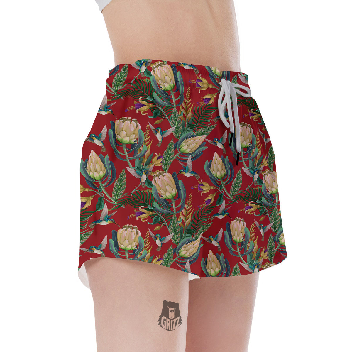Hummingbird And Wild Flowers Print Pattern Women's Shorts-grizzshop