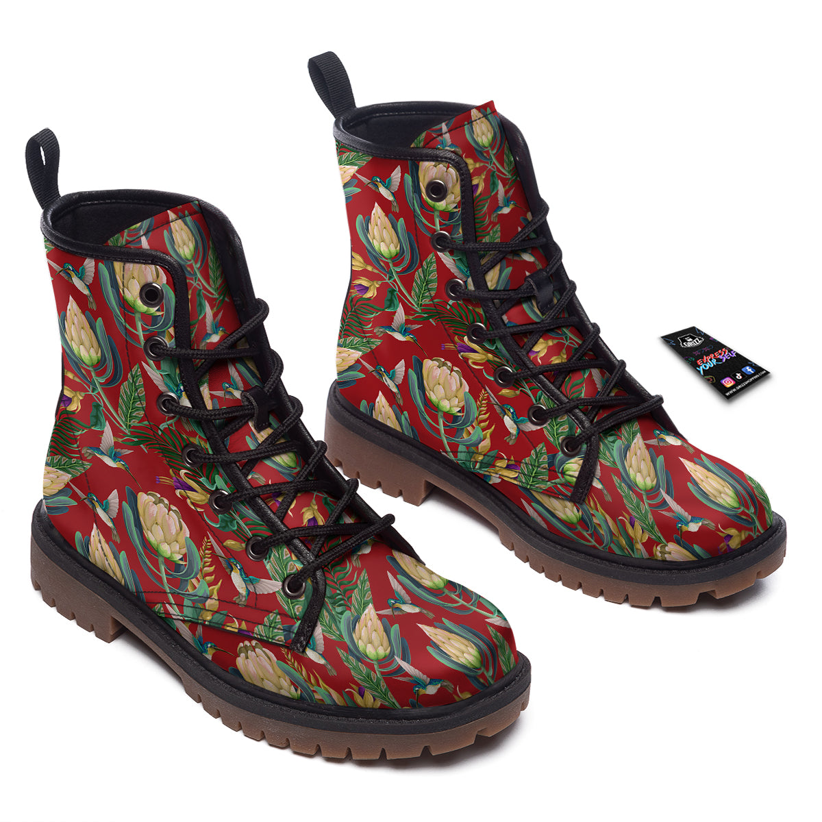 Hummingbird And Wild Flowers Print Pattern Work Boots-grizzshop