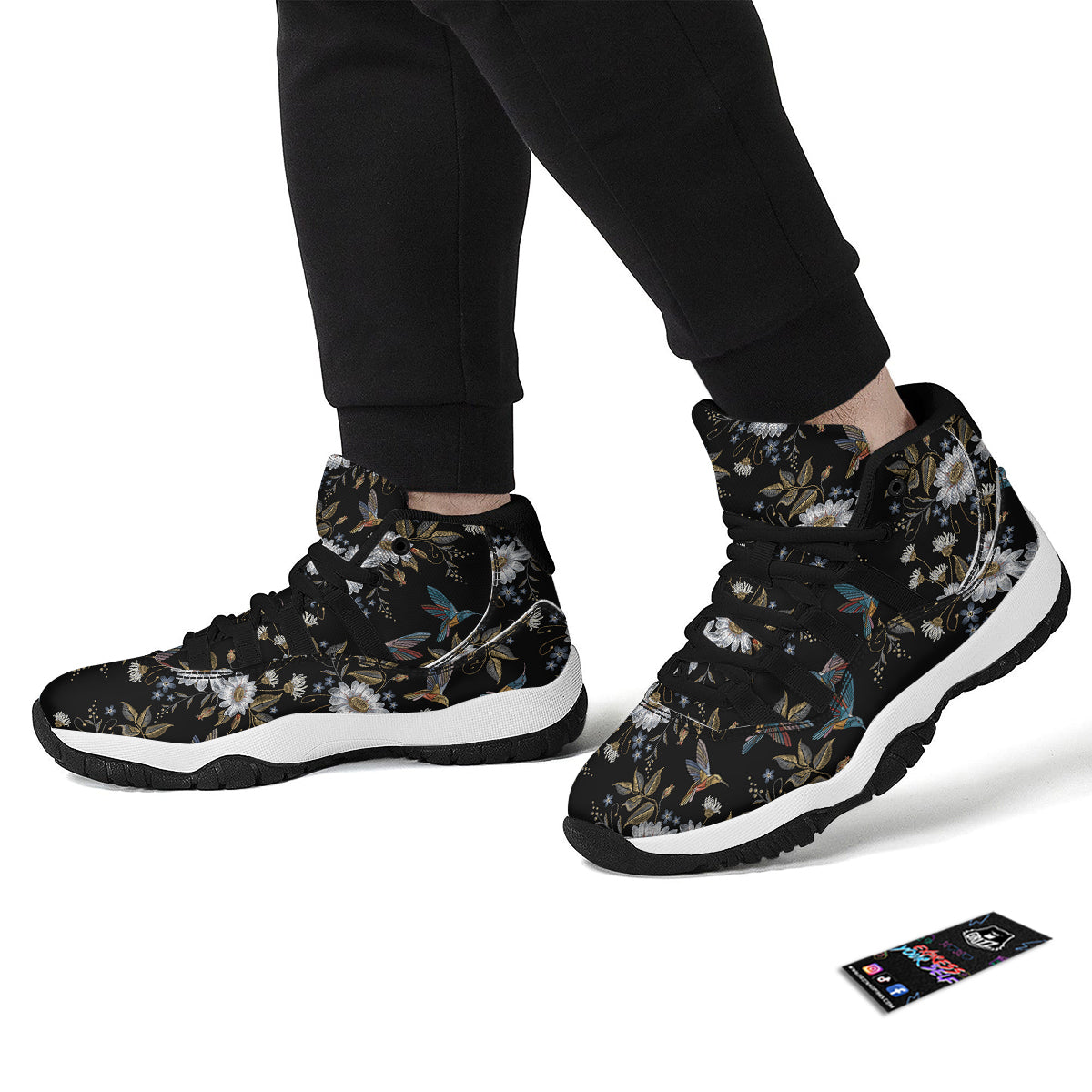 Hummingbird Floral Vintage Print Pattern Black Bball Shoes-grizzshop