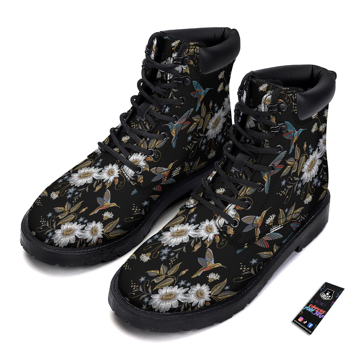 Hummingbird Floral Vintage Print Pattern Boots-grizzshop