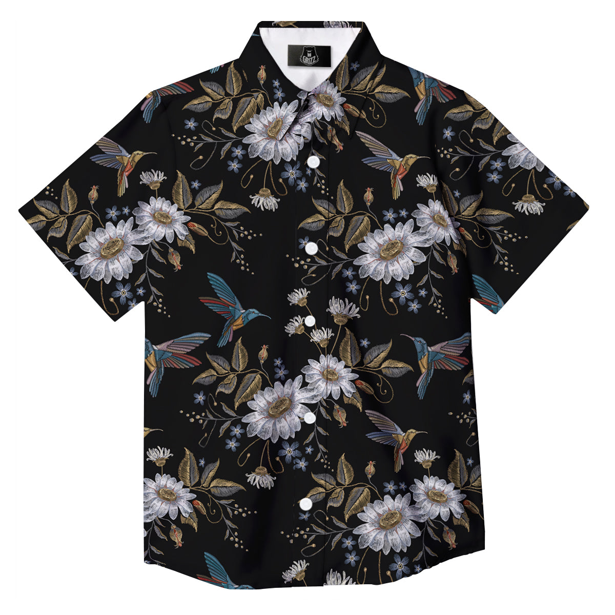 Hummingbird Floral Vintage Print Pattern Button Up Shirt-grizzshop