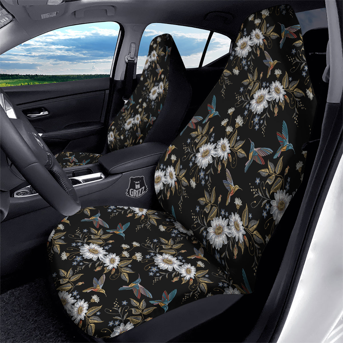 Hummingbird Floral Vintage Print Pattern Car Seat Covers-grizzshop