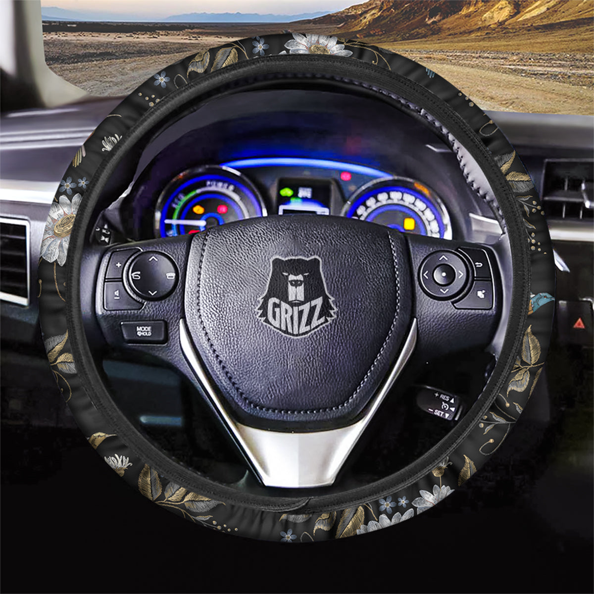 Hummingbird Floral Vintage Print Pattern Car Steering Wheel Cover-grizzshop