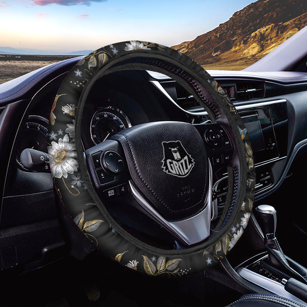 Hummingbird Floral Vintage Print Pattern Car Steering Wheel Cover-grizzshop