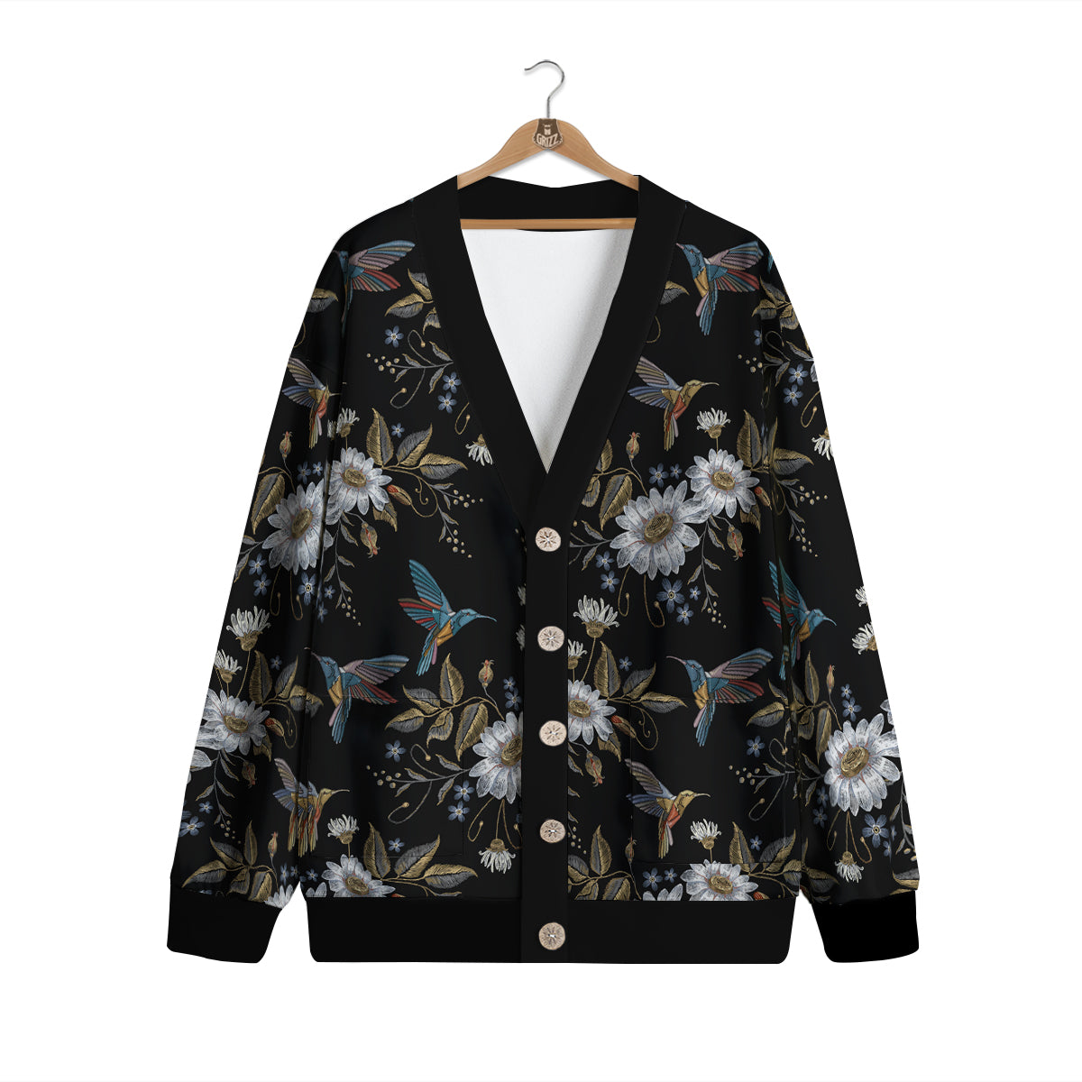 Hummingbird Floral Vintage Print Pattern Cardigan-grizzshop