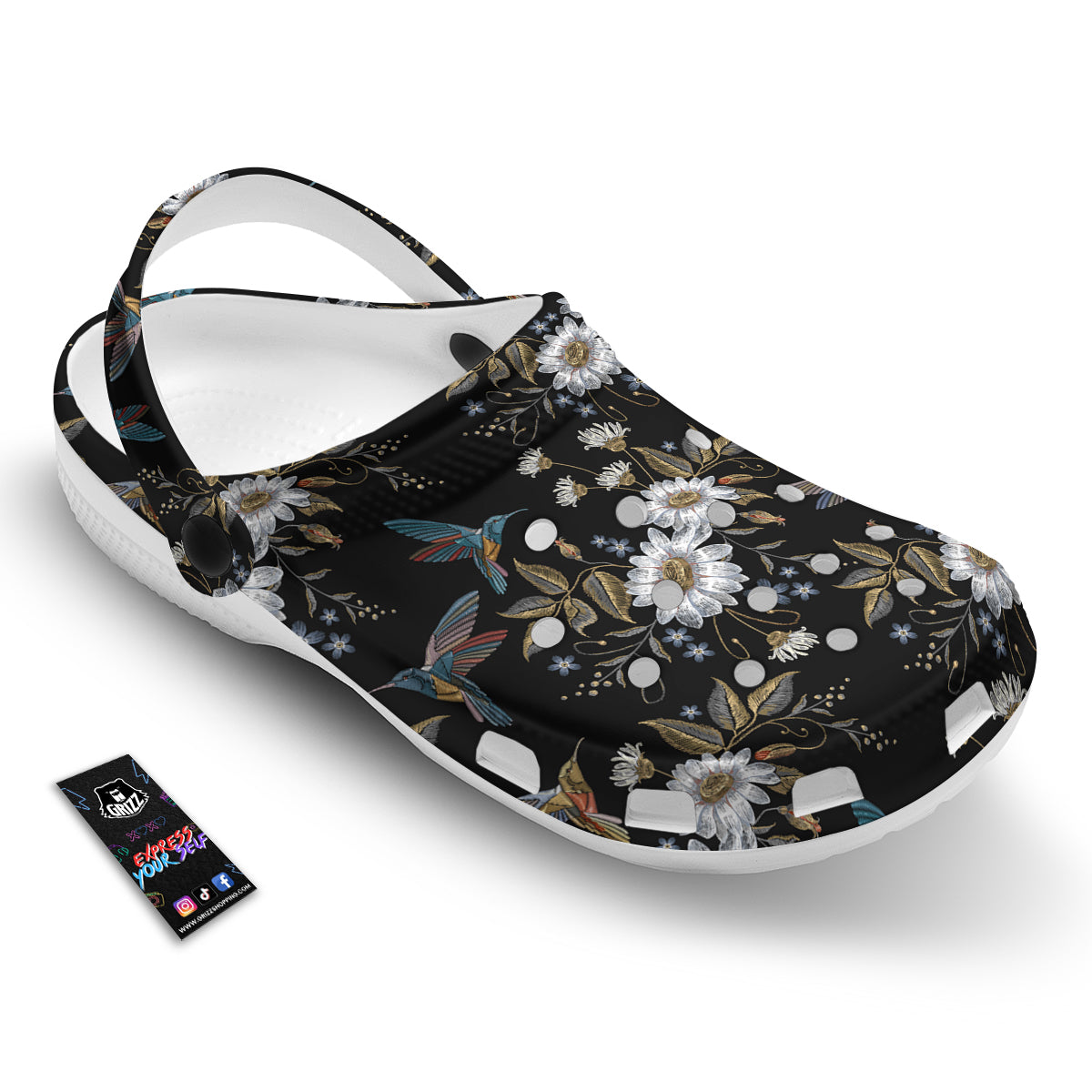 Hummingbird Floral Vintage Print Pattern Clog-grizzshop