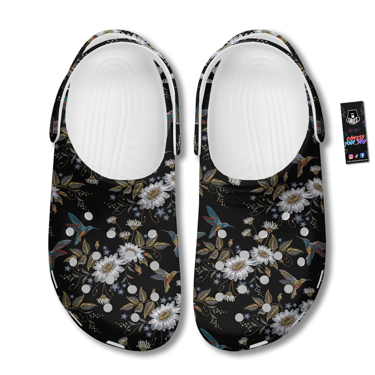 Hummingbird Floral Vintage Print Pattern Clog-grizzshop