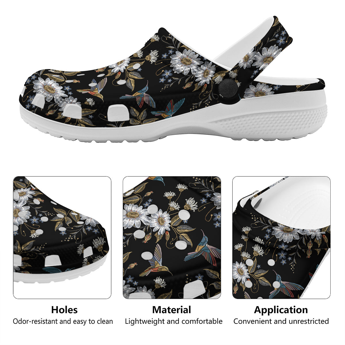 Hummingbird Floral Vintage Print Pattern Clog-grizzshop