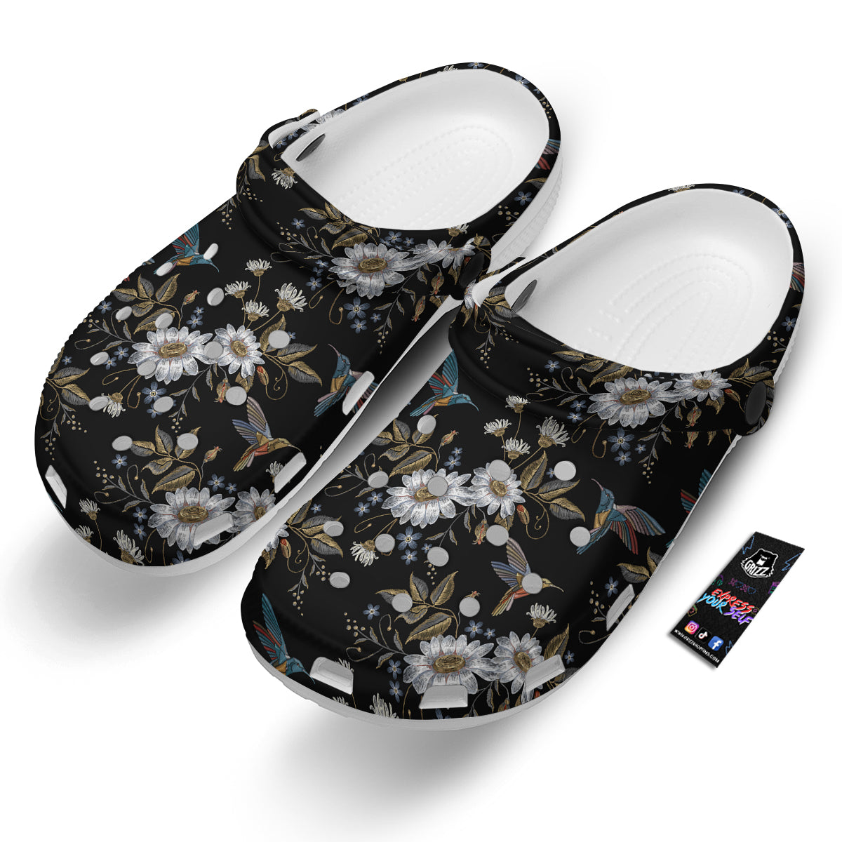 Hummingbird Floral Vintage Print Pattern Clog-grizzshop