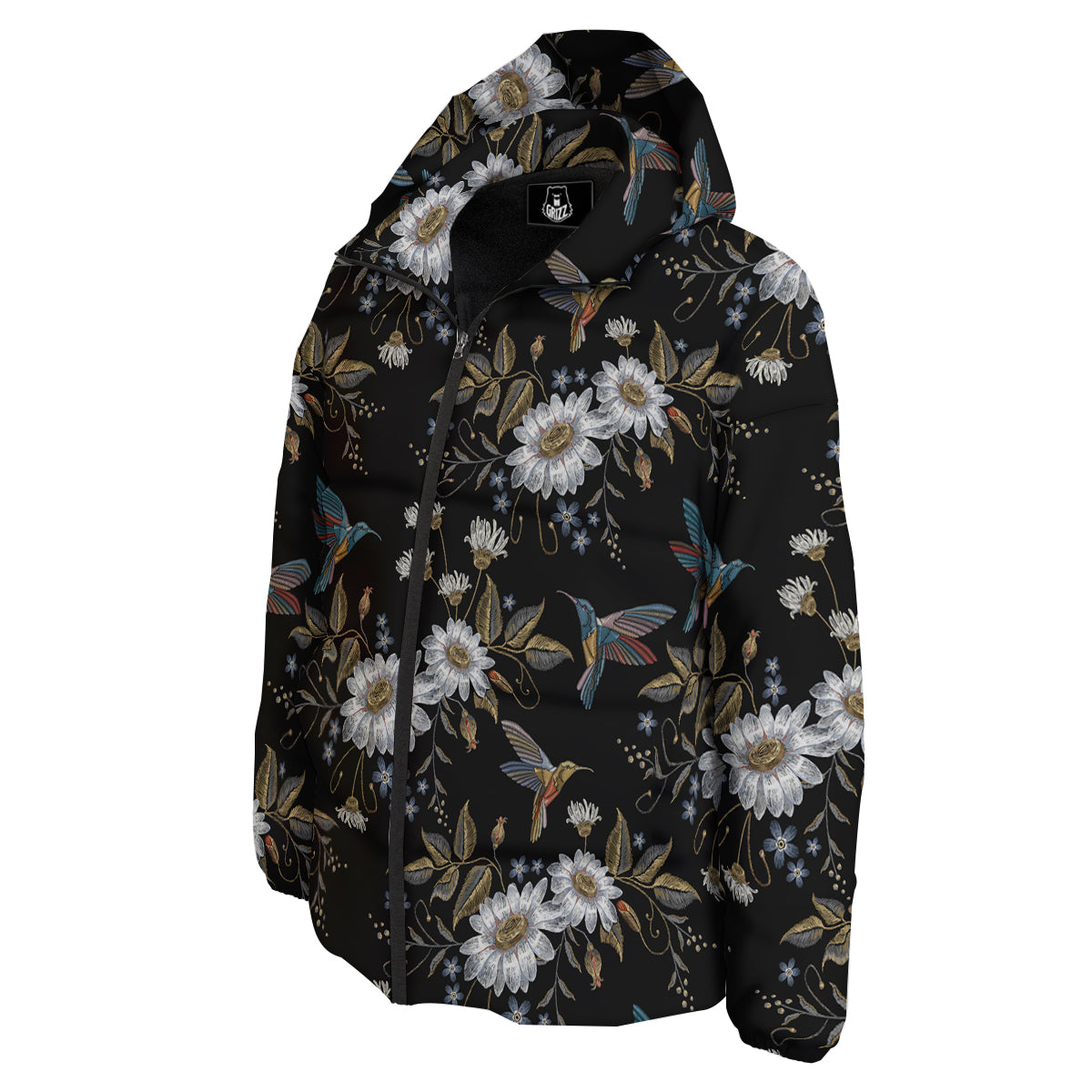 Hummingbird Floral Vintage Print Pattern Down Jacket-grizzshop