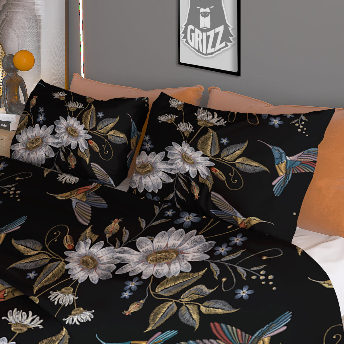 Hummingbird Floral Vintage Print Pattern Duvet Cover Bedding Set