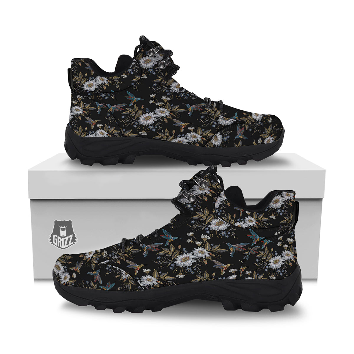 Hummingbird Floral Vintage Print Pattern Hiking Shoes-grizzshop