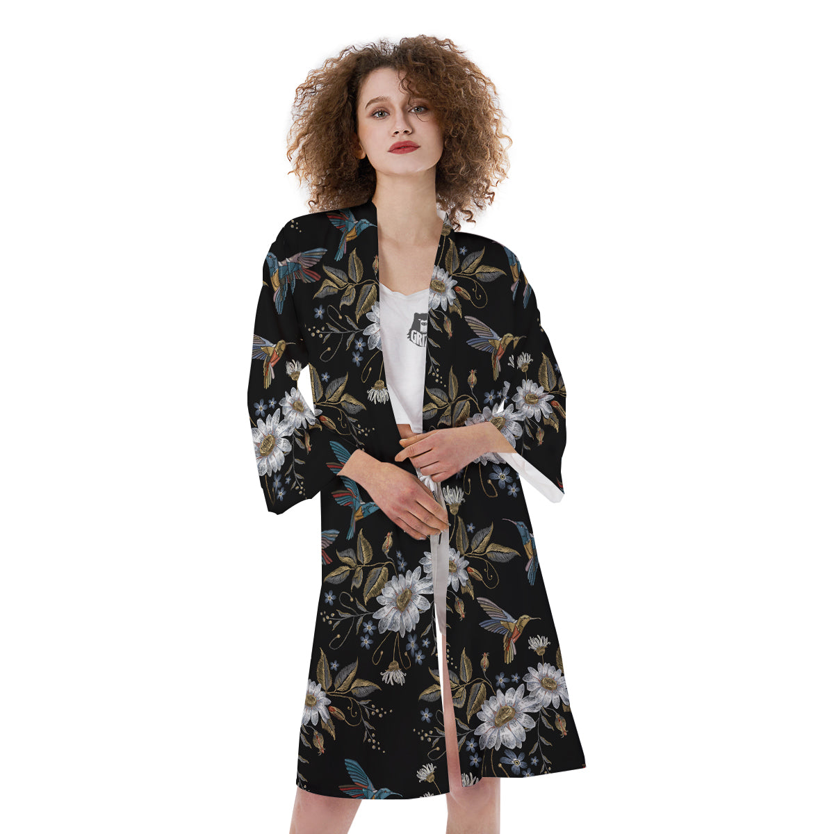 Hummingbird Floral Vintage Print Pattern Kimono-grizzshop