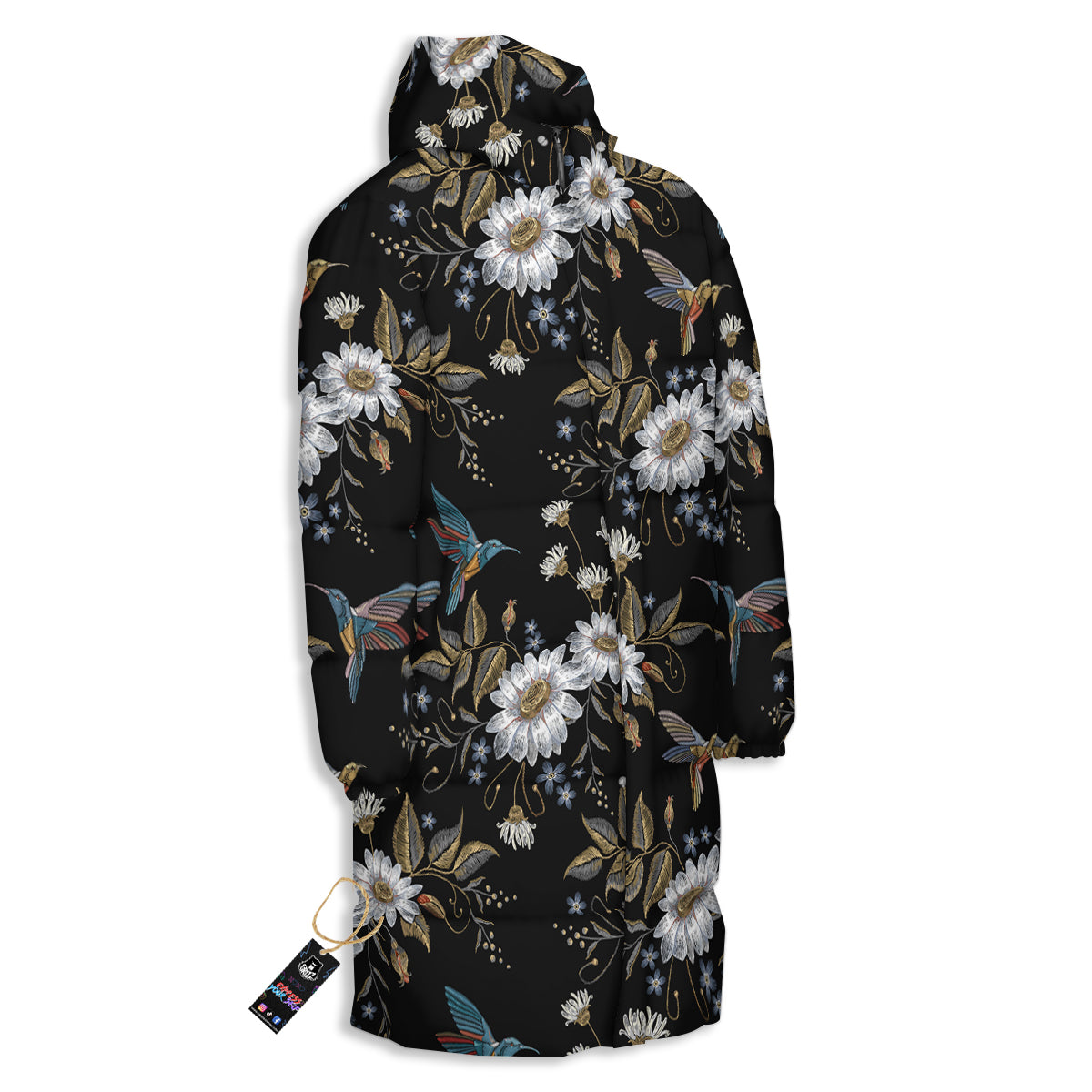 Hummingbird Floral Vintage Print Pattern Long Down Jacket-grizzshop