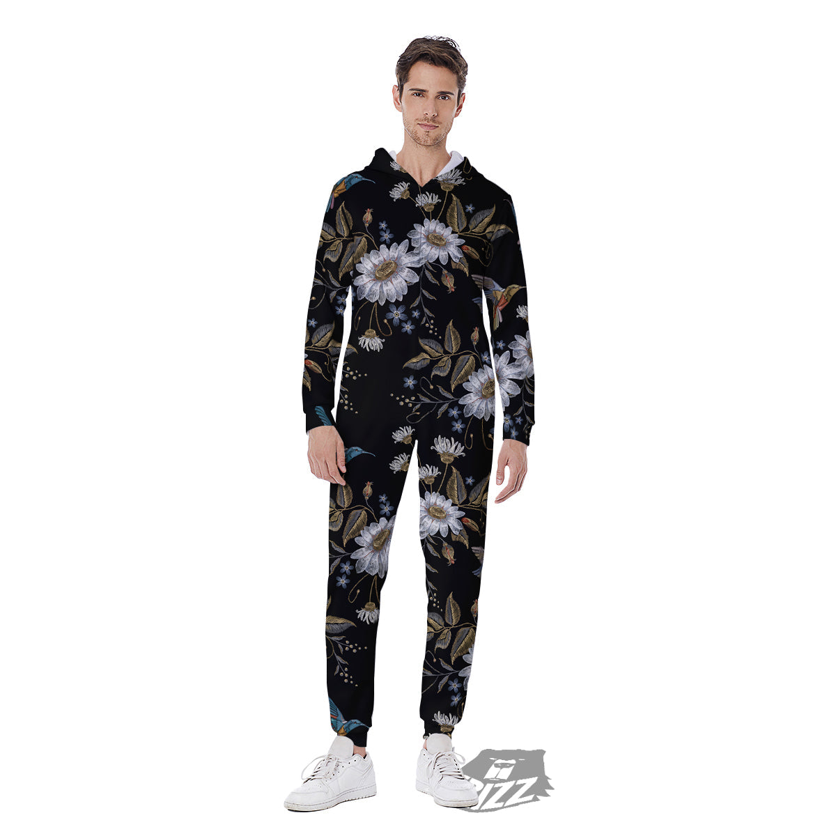 Hummingbird Floral Vintage Print Pattern Men's Jumpsuit-grizzshop