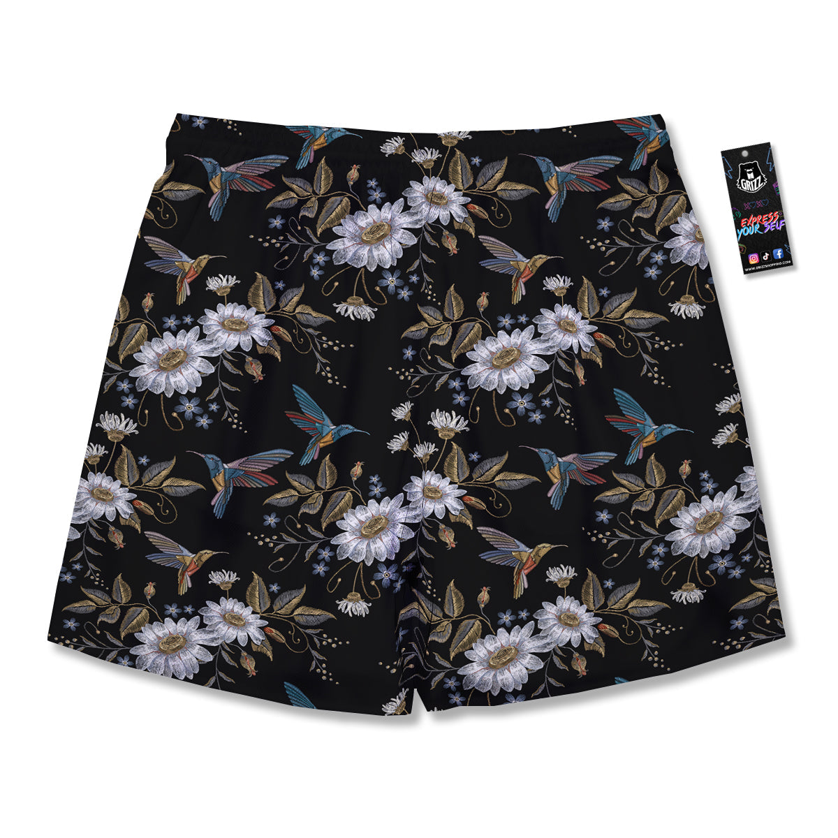 Hummingbird Floral Vintage Print Pattern Men's Running Shorts-grizzshop