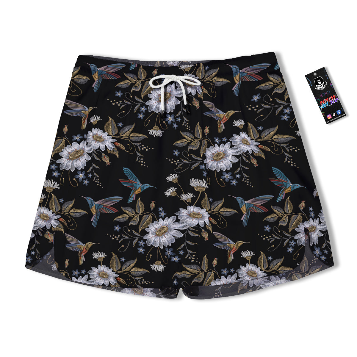 Hummingbird Floral Vintage Print Pattern Men's Running Shorts-grizzshop