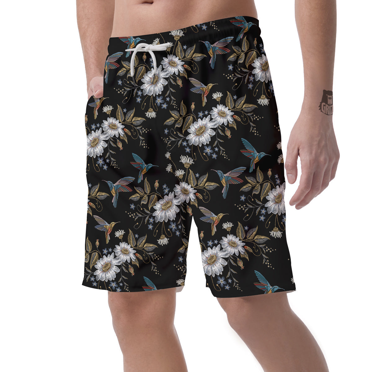 Hummingbird Floral Vintage Print Pattern Men's Shorts-grizzshop