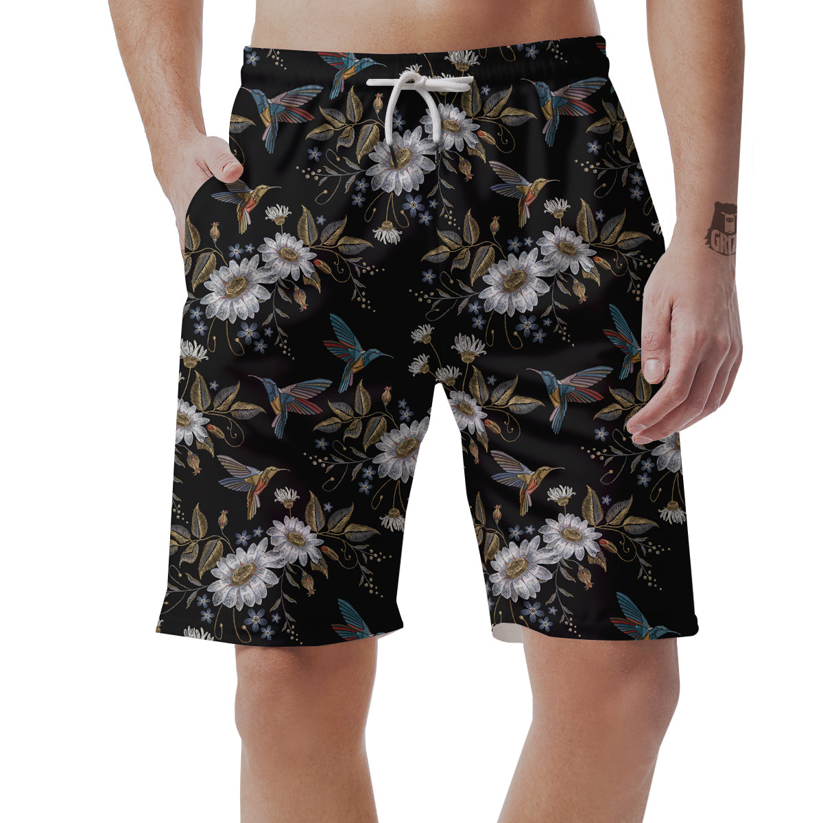 Hummingbird Floral Vintage Print Pattern Men's Shorts-grizzshop