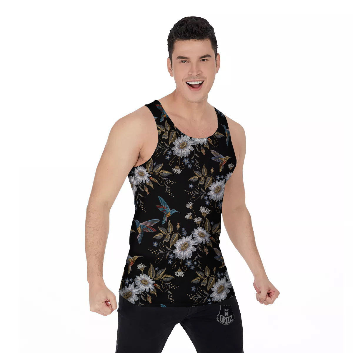 Hummingbird Floral Vintage Print Pattern Men's Tank Top-grizzshop