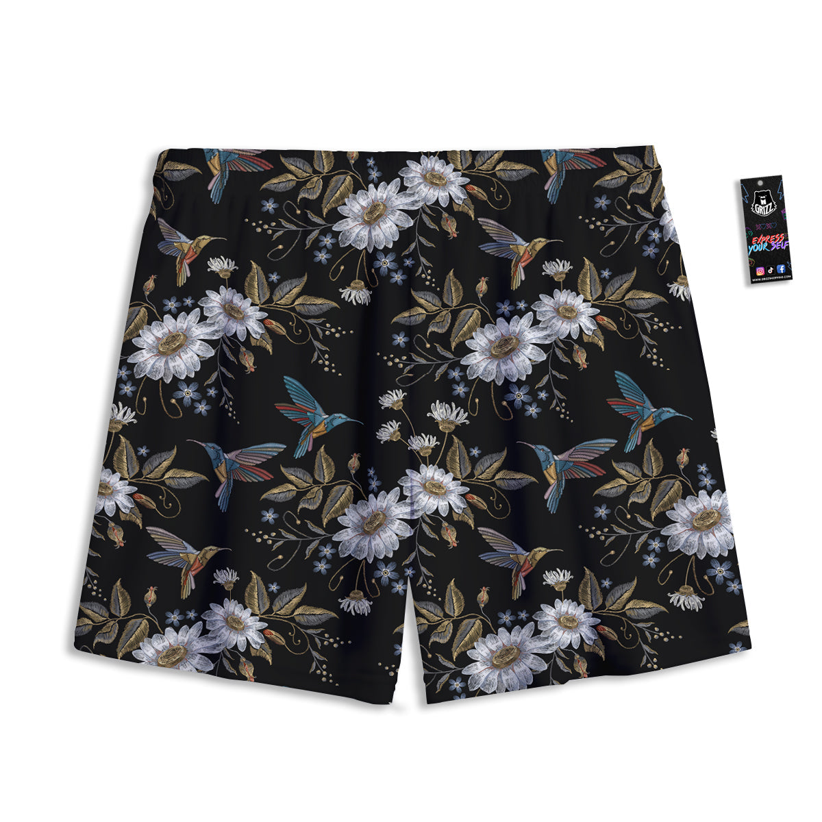 Hummingbird Floral Vintage Print Pattern Mesh Shorts