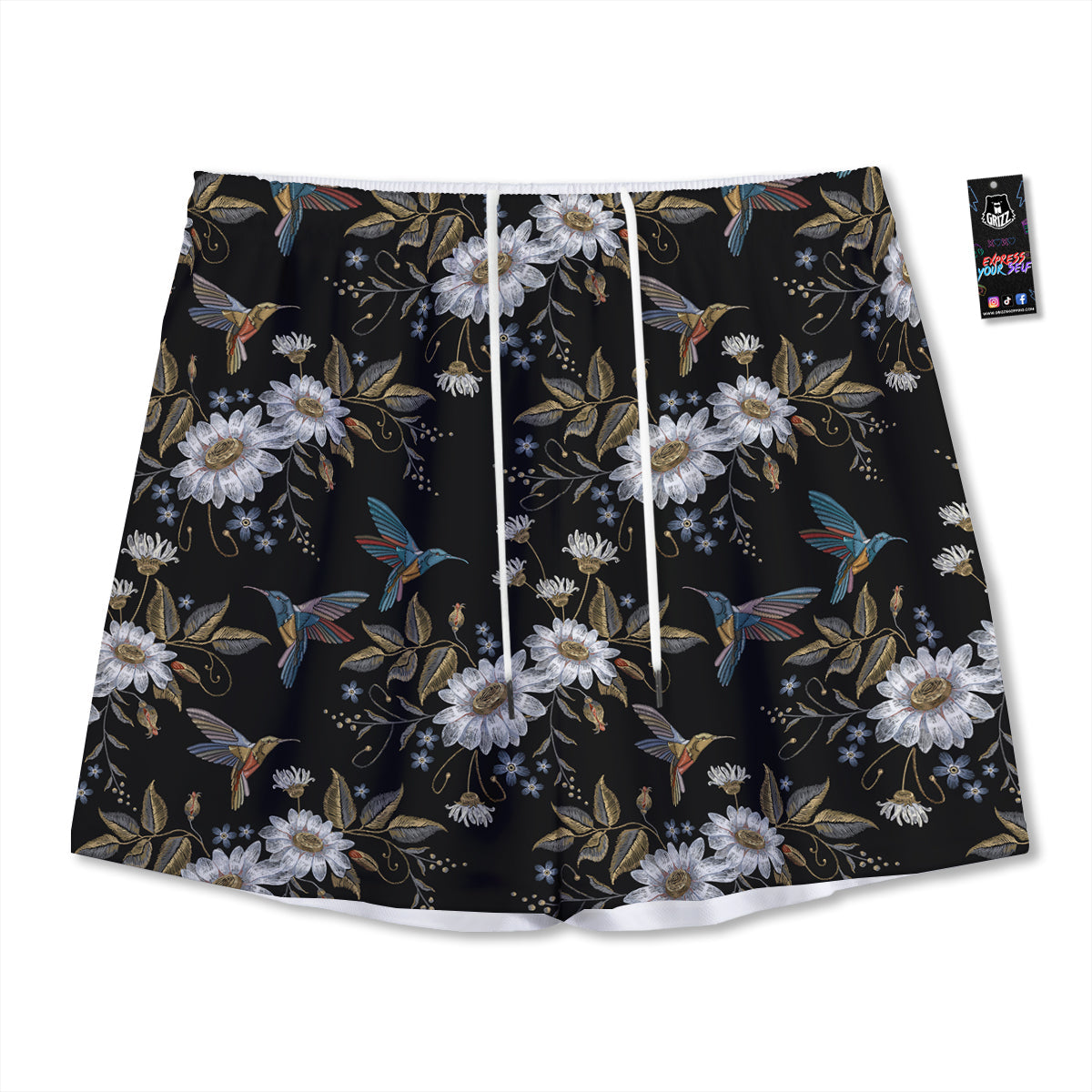 Hummingbird Floral Vintage Print Pattern Mesh Shorts