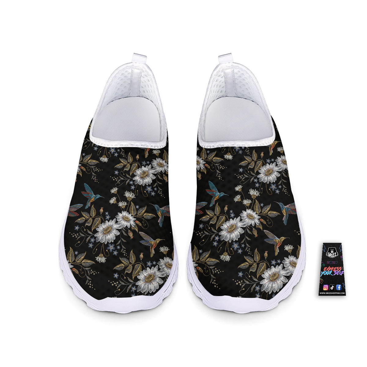 Hummingbird Floral Vintage Print Pattern Nurse Shoes-grizzshop