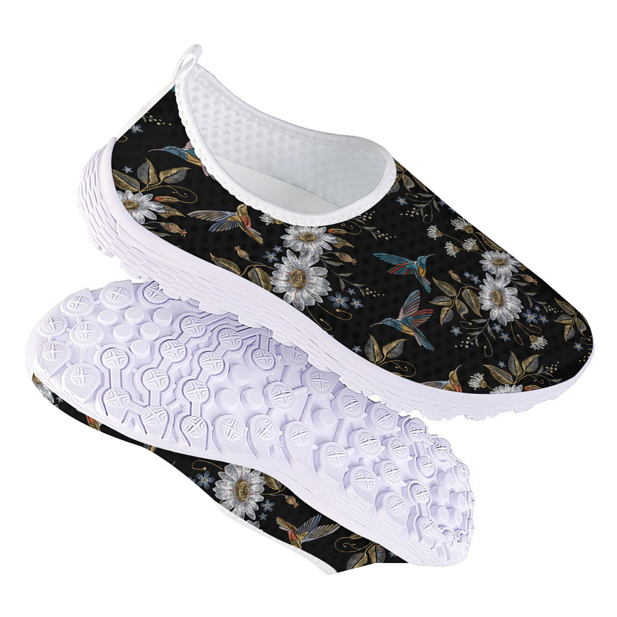 Hummingbird Floral Vintage Print Pattern Nurse Shoes-grizzshop