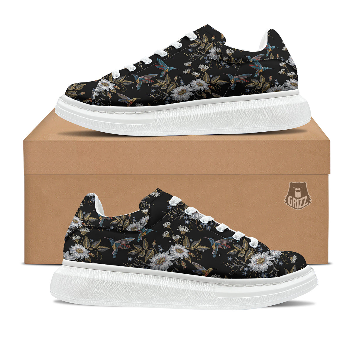 Hummingbird Floral Vintage Print Pattern Platform Shoes-grizzshop
