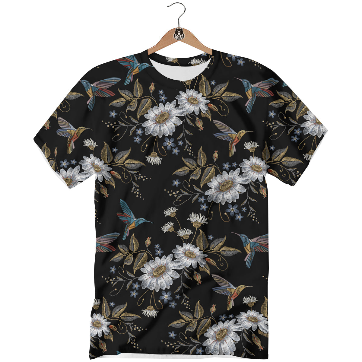 Hummingbird Floral Vintage Print Pattern T-Shirt-grizzshop