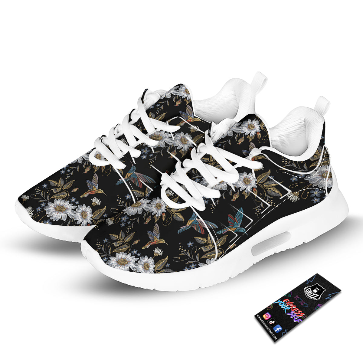Hummingbird Floral Vintage Print Pattern Tennis Shoes-grizzshop