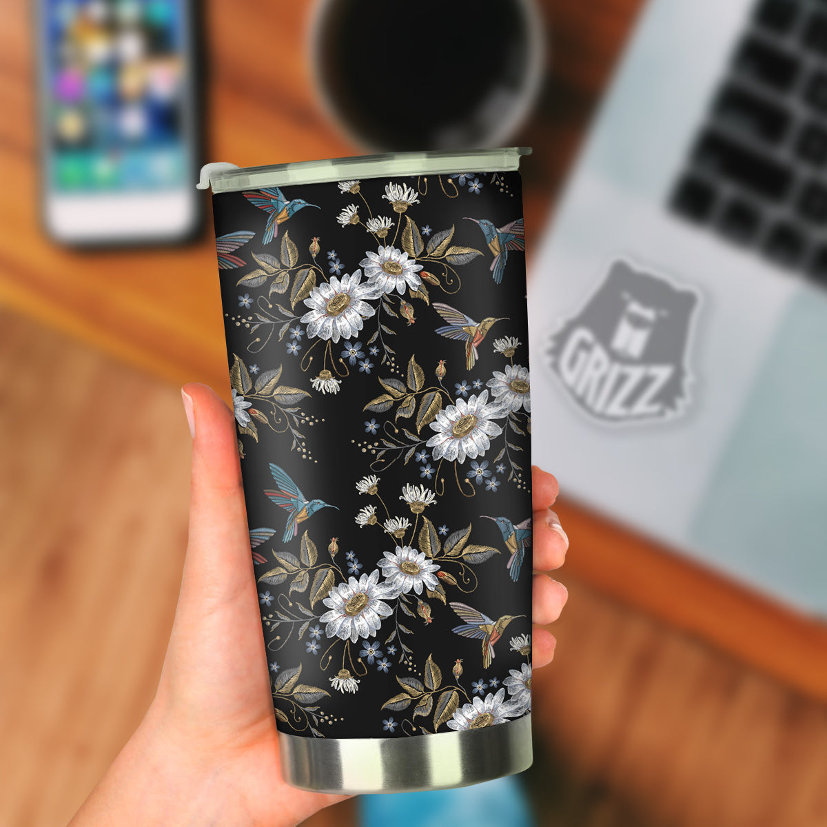 Hummingbird Floral Vintage Print Pattern Tumbler-grizzshop
