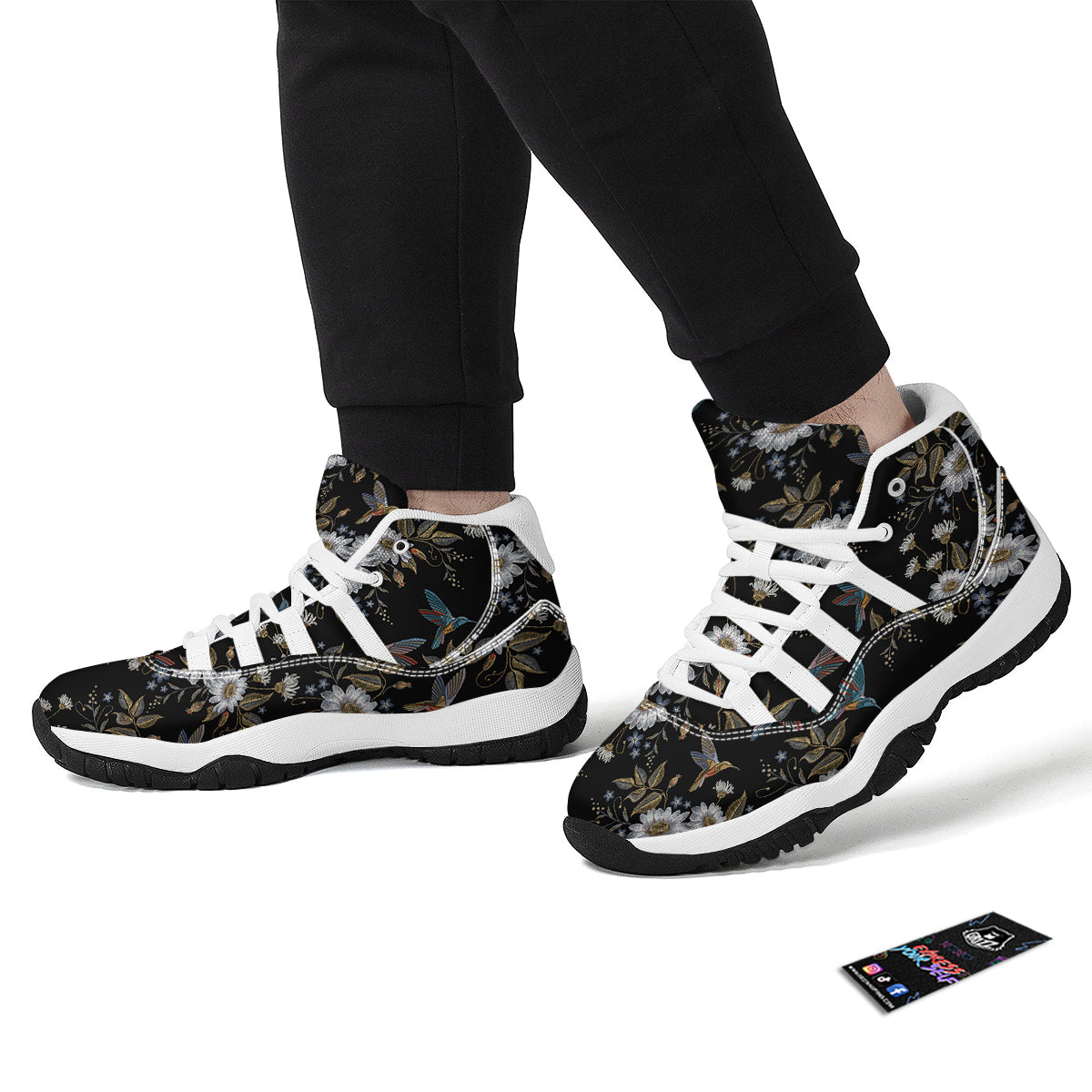 Hummingbird Floral Vintage Print Pattern White Bball Shoes-grizzshop