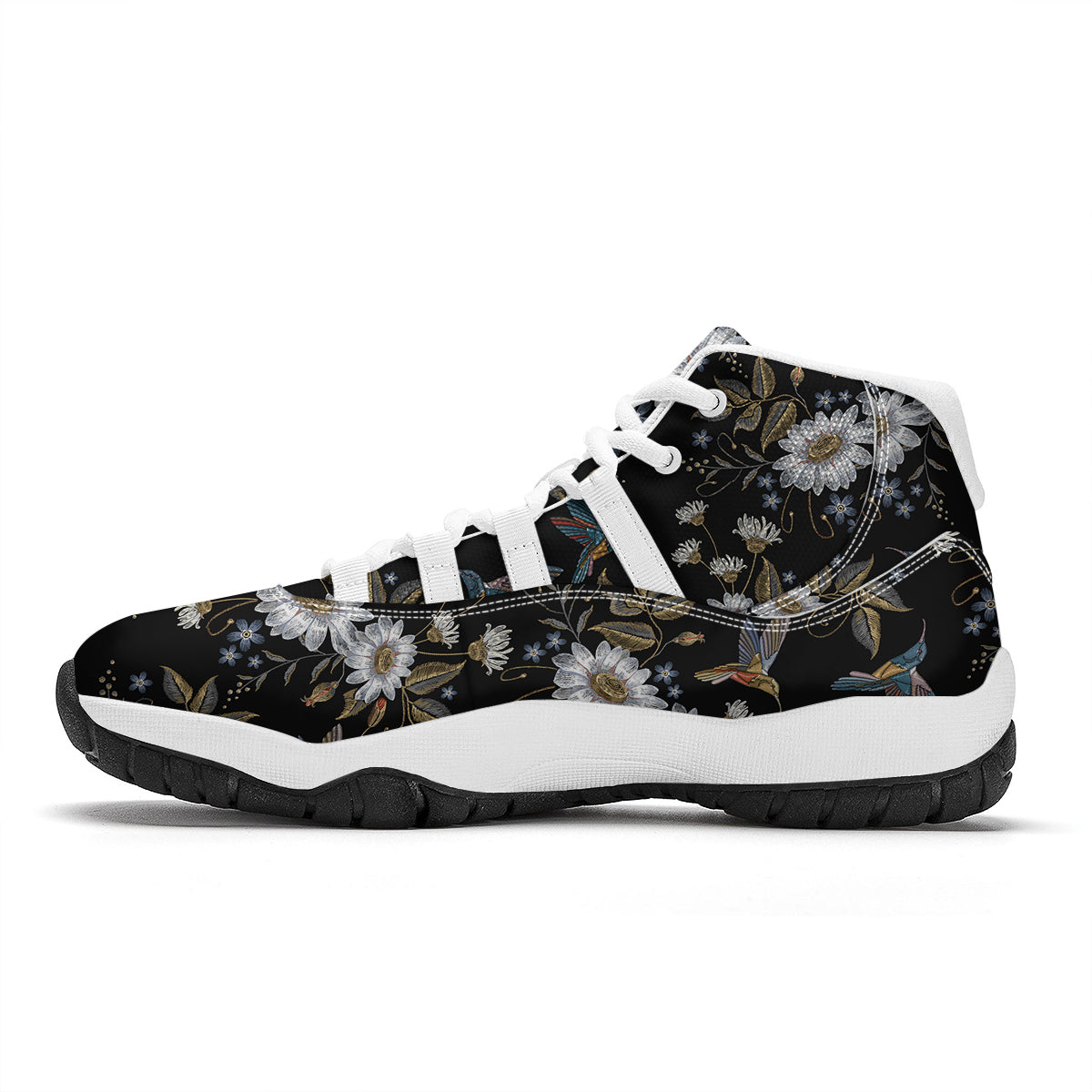 Hummingbird Floral Vintage Print Pattern White Bball Shoes-grizzshop