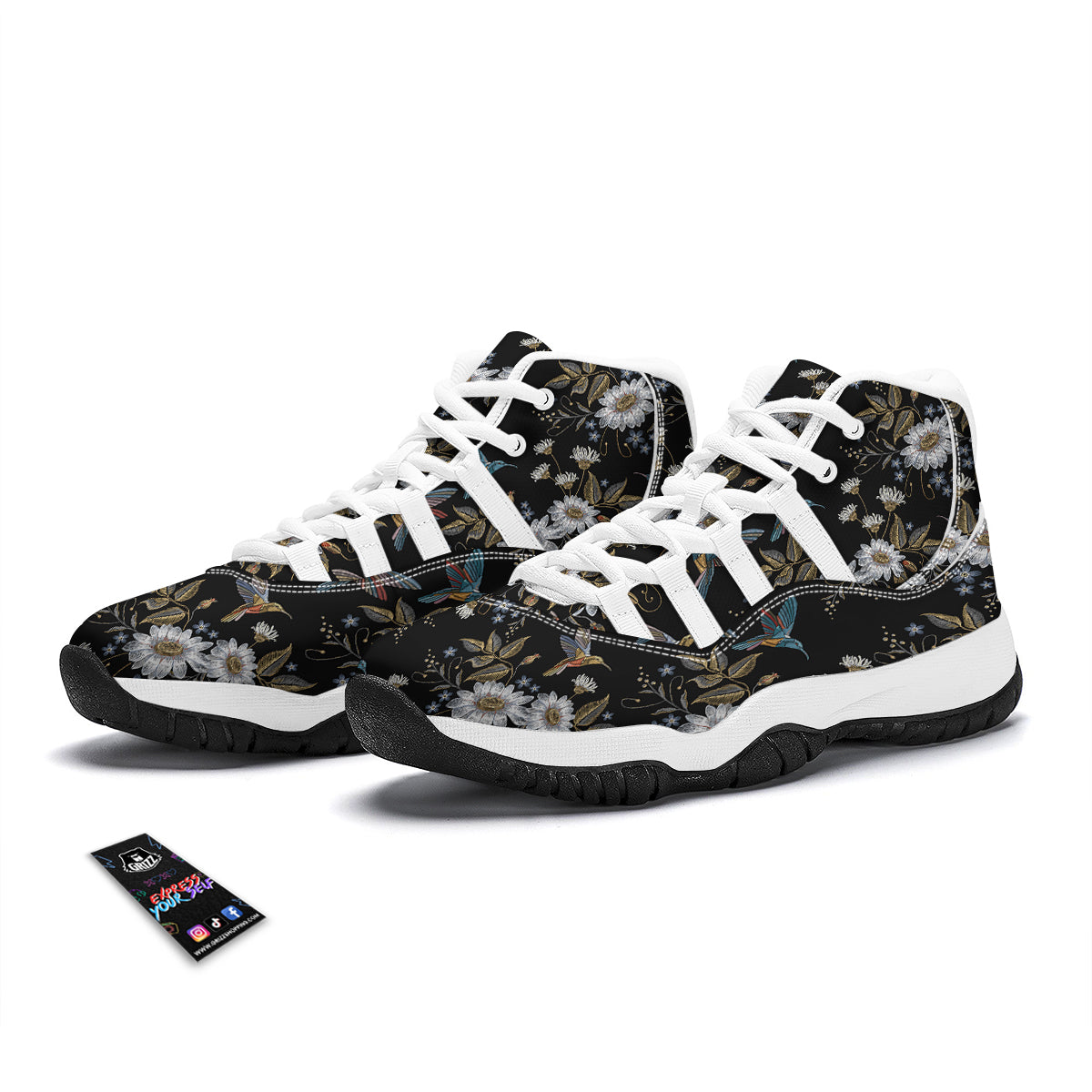 Hummingbird Floral Vintage Print Pattern White Bball Shoes-grizzshop