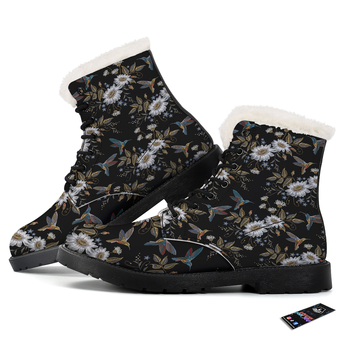 Hummingbird Floral Vintage Print Pattern Winter Boots-grizzshop