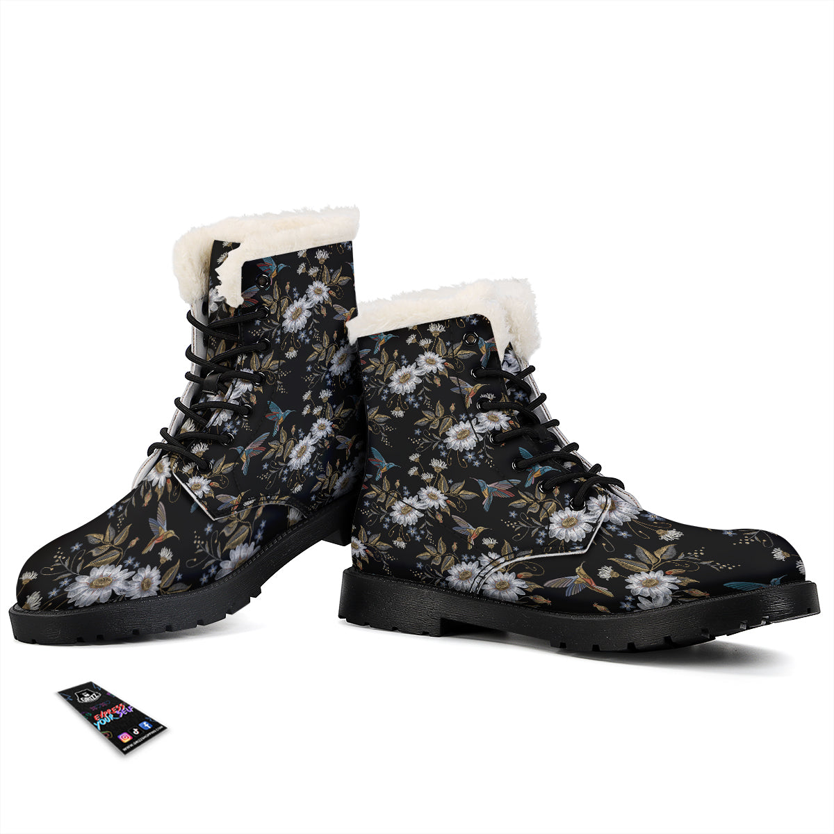 Hummingbird Floral Vintage Print Pattern Winter Boots-grizzshop